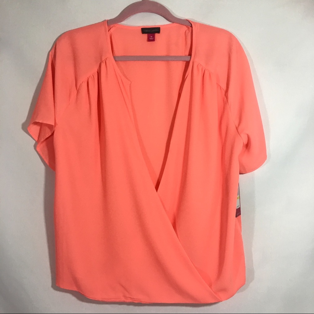 Vince Camuto Boho Top In Coral Shock sz Medium